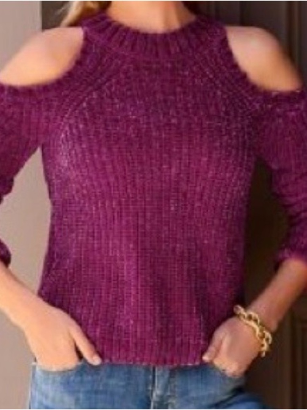 Ann Taylor Plum Cold-Shoulder wool blend Sweater